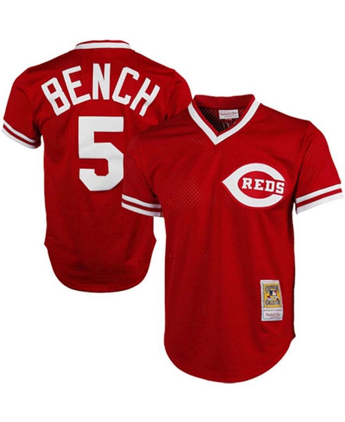 

Мужской красный тренировочный трикотаж Johnny Bench Cincinnati Reds 1983 Authentic Cooperstown Collection Mitchell & Ness, красный