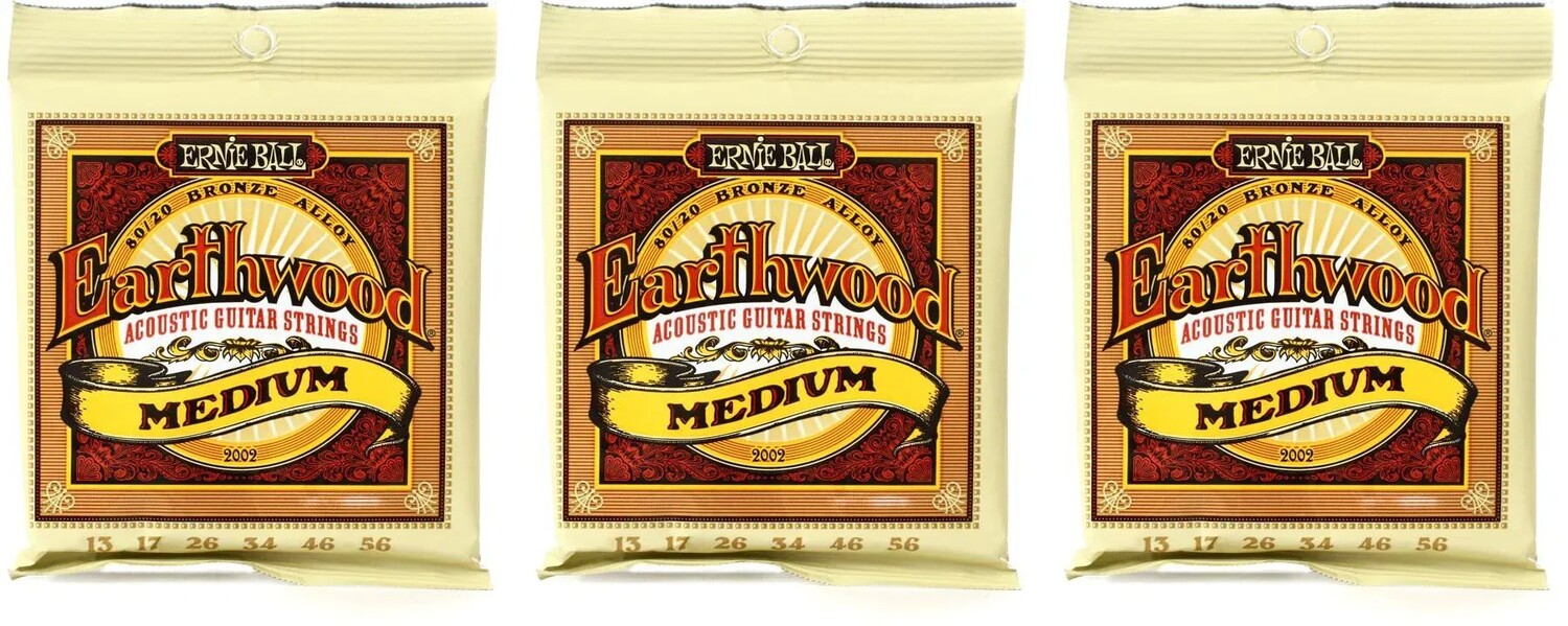 

Струны для акустической гитары Ernie Ball 2002 Earthwood 80/20, бронзовые — .013-.056, средние (3 шт.)