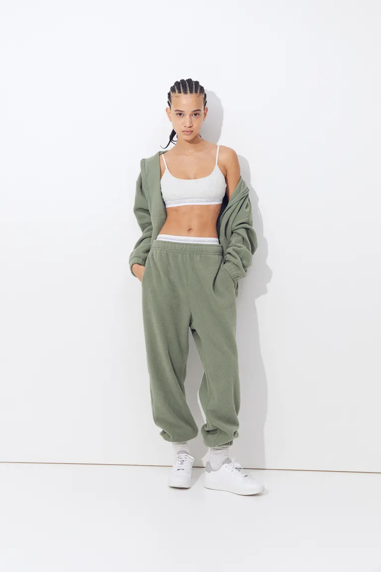 

Флисовый топ с капюшоном и молнией H&M, зеленый