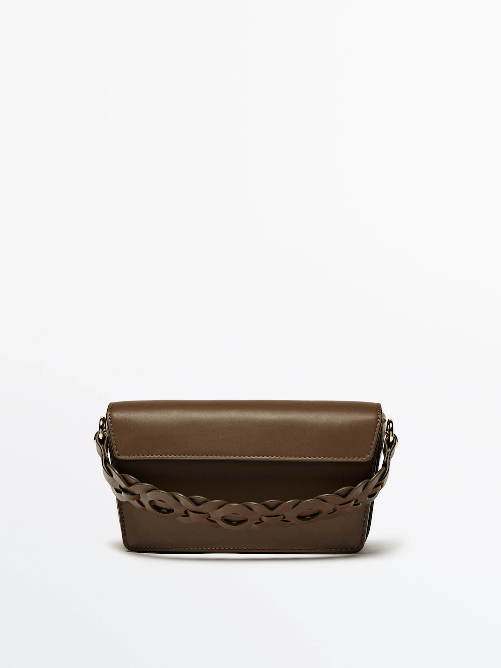 

Кожаная сумка через плеч с переплетенным ремешком Massimo Dutti, хаки