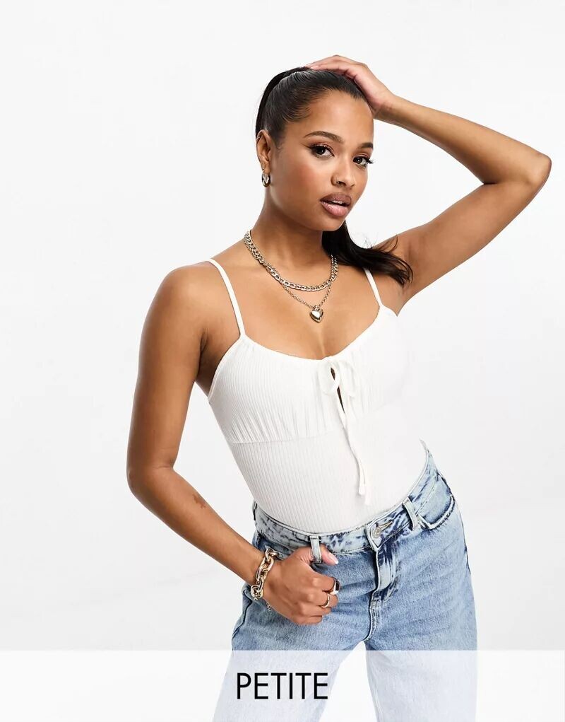 

Белое боди на бретельках с ребристым бантом Miss Selfridge Petite