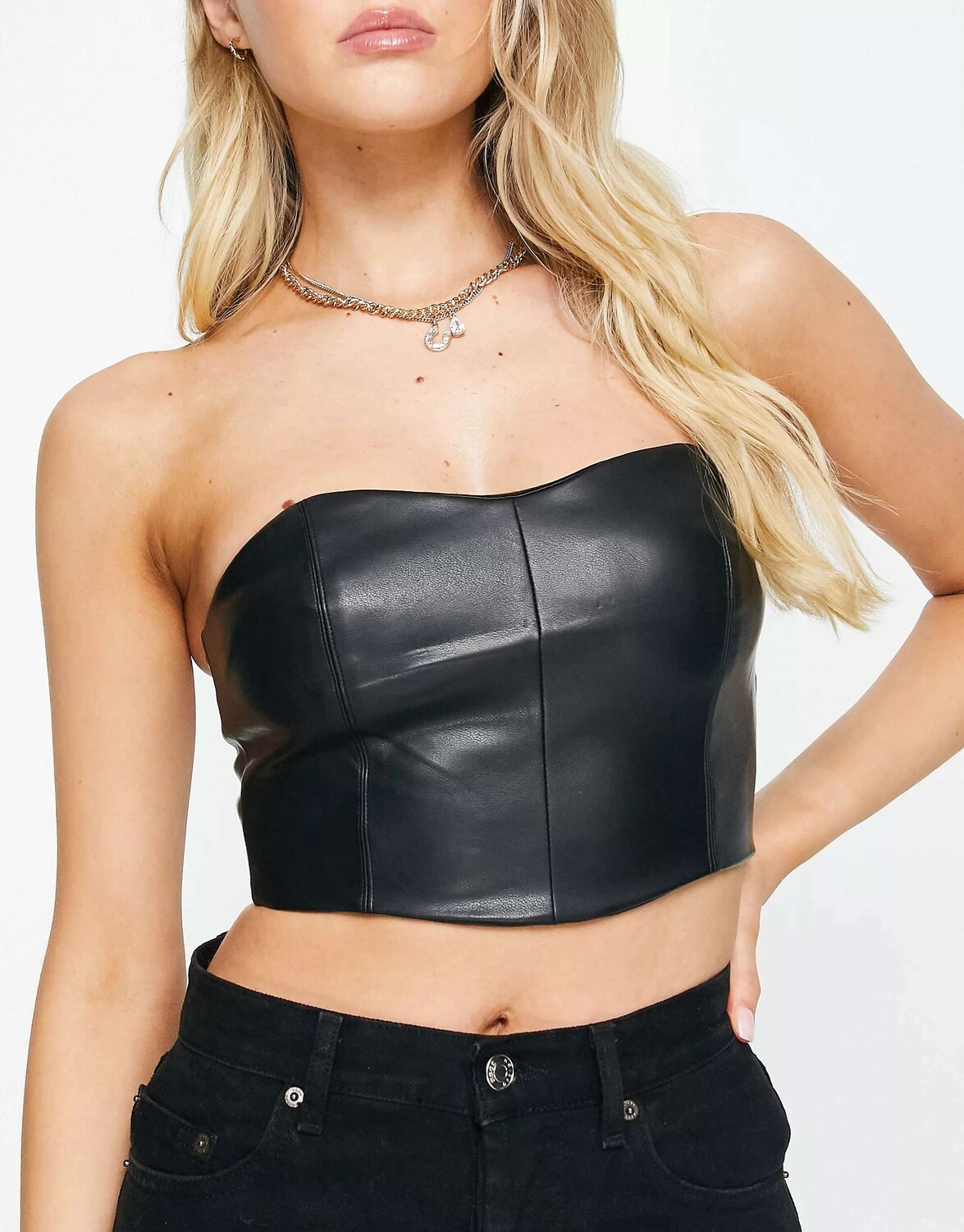 

Черный корсет-бандо из искусственной кожи Pull&Bear