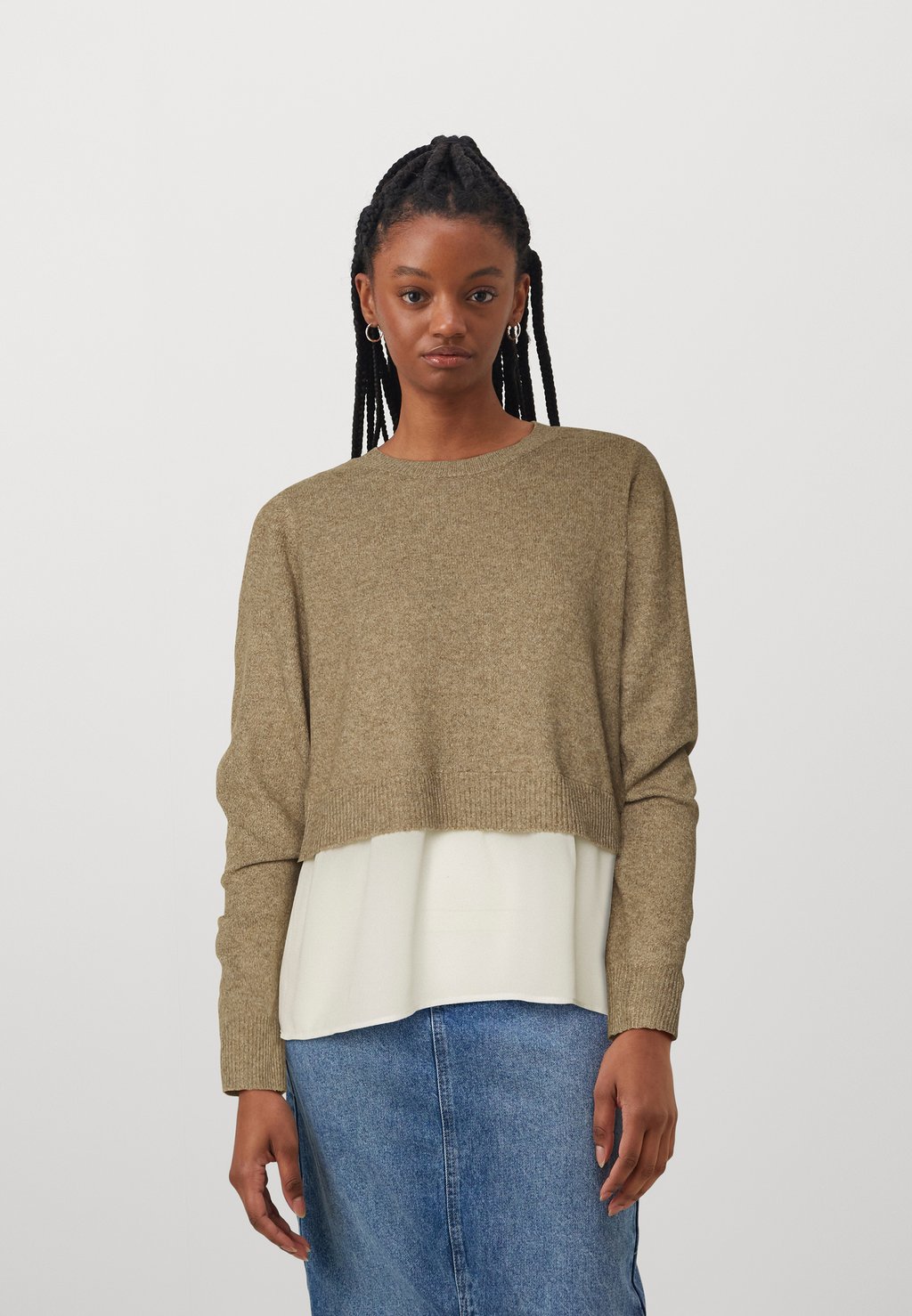 Вязаный свитер L/S MIX VILA, цвет natural melange