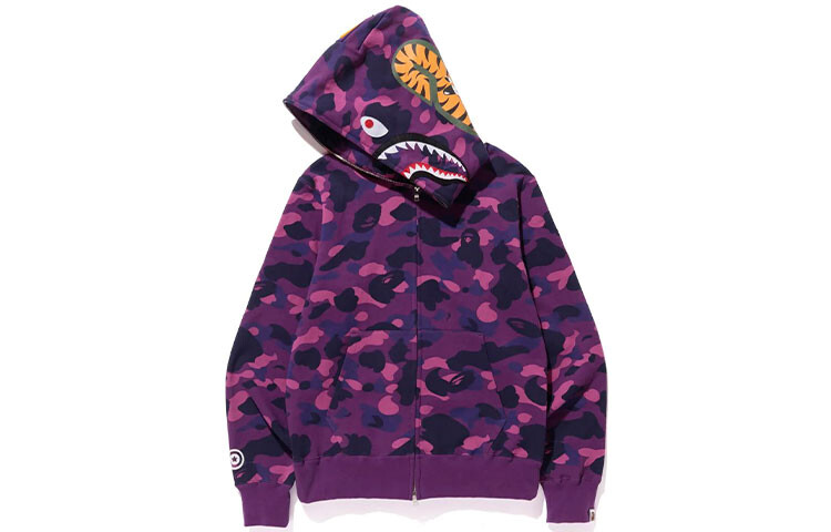 

BAPE Color Camo Shark Hoodie на молнии с полной молнией (SS23) Фиолетовый