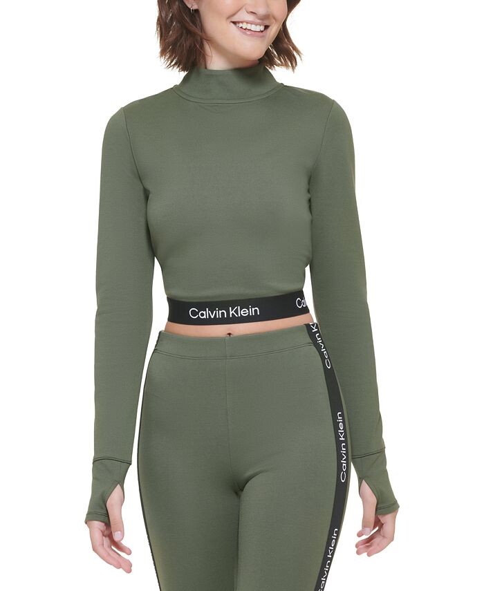 

Женский эластичный топ с воротником-стойкой и логотипом Calvin Klein, зеленый