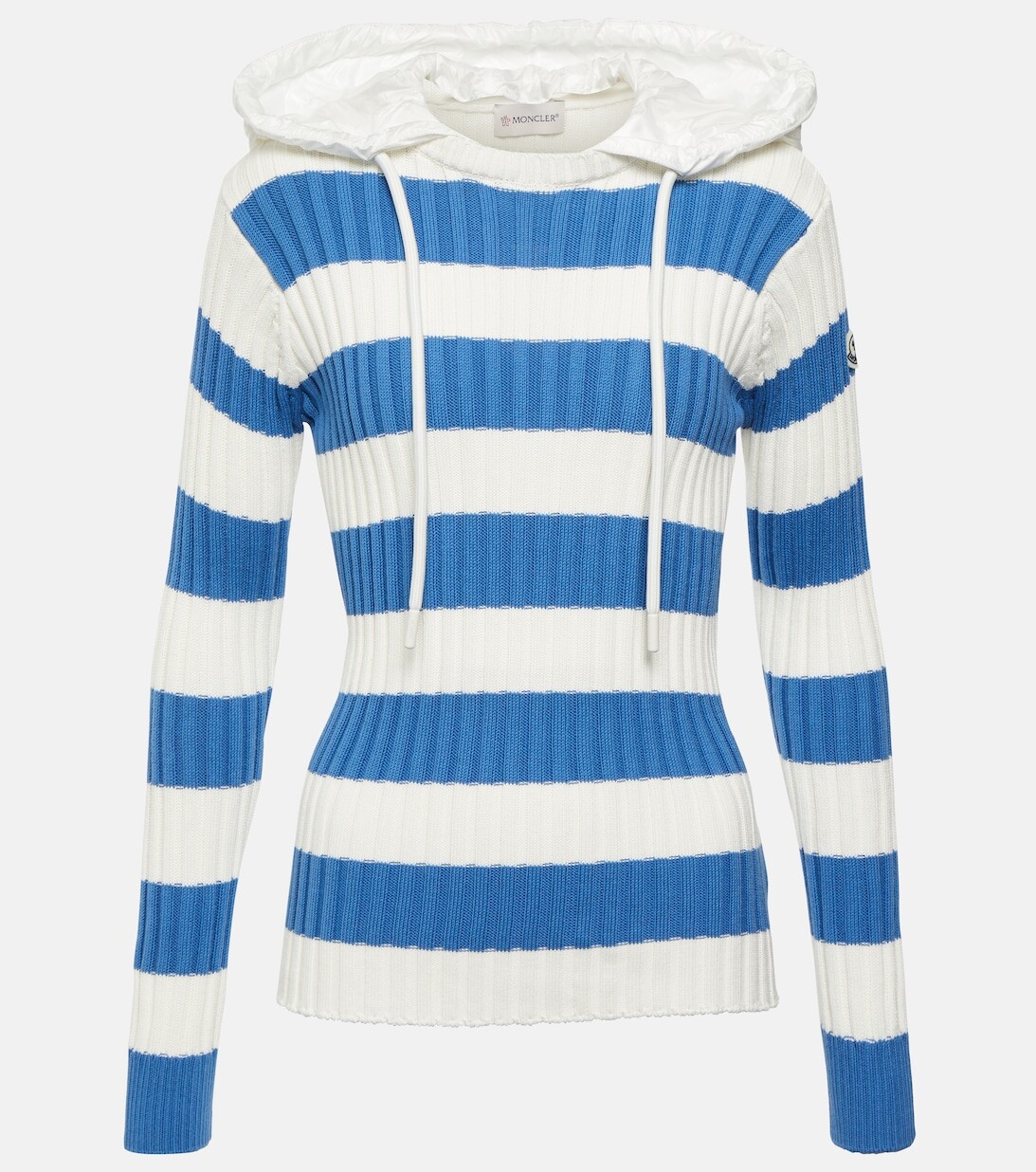 

Худи из хлопка в полоску в рубчик MONCLER, синий