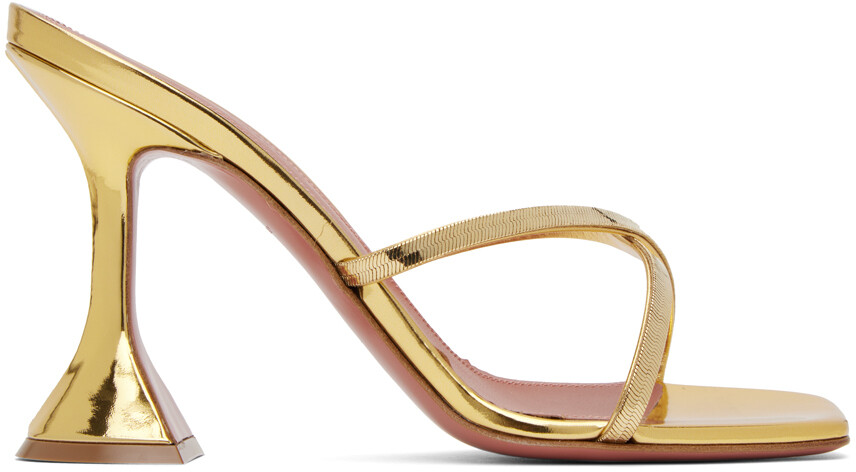 

Золотые босоножки на каблуке Amina Muaddi Henson Cross Slipper