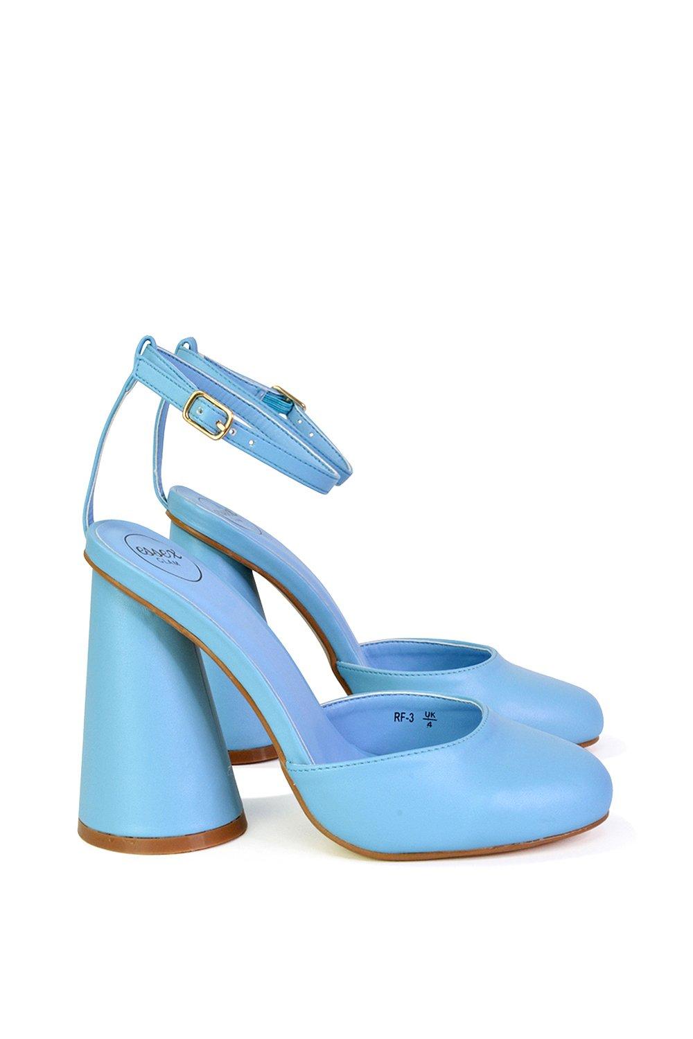 Эффектный каблук с блоком цилиндров и ремешком на щиколотке Ekin XY London, синий туфли на каблуках rosalia mule frye камень