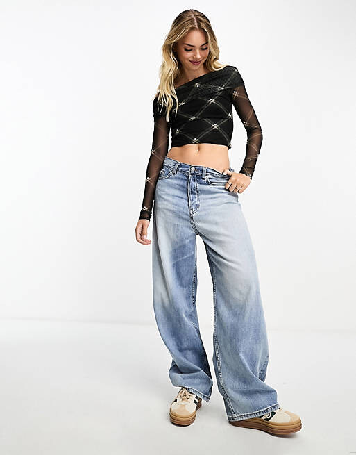 

Клетчатый топ со сборками на плечах ASOS DESIGN