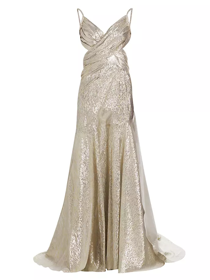 

Драпированное платье Lamé Mousseline с V-образным вырезом Oscar De La Renta, цвет silver