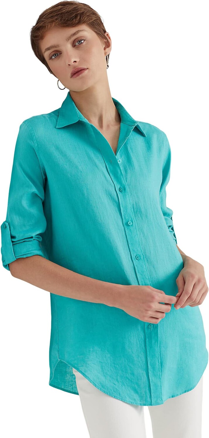 

Льняная рубашка с закругленными рукавами LAUREN Ralph Lauren, цвет Natural Turquoise