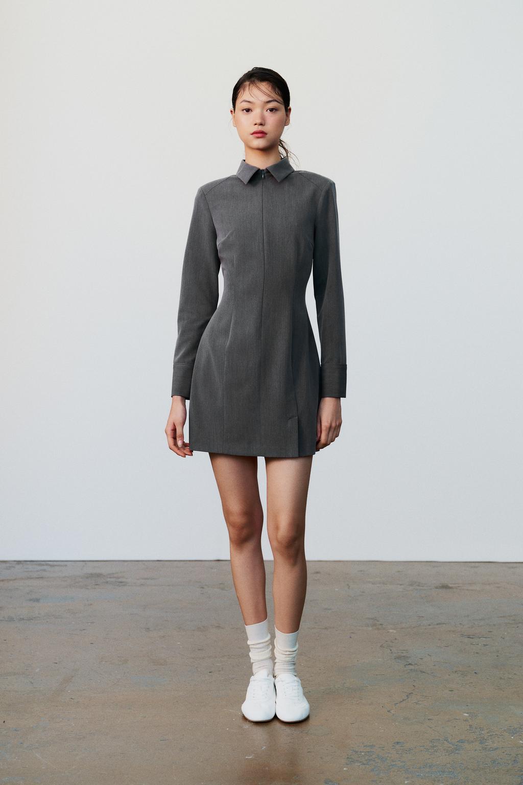 Мини-платье-рубашка ZARA, антрацитовый серый платье короткое с рисунком и длинными рукавами 0 xs черный