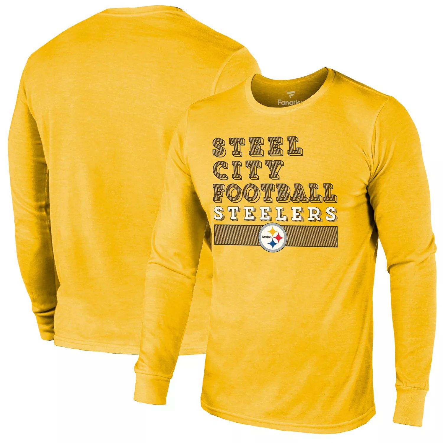 

Мужская футболка Fanatics с длинным рукавом и логотипом Pittsburgh Steelers Primary Tri-Blend Gold