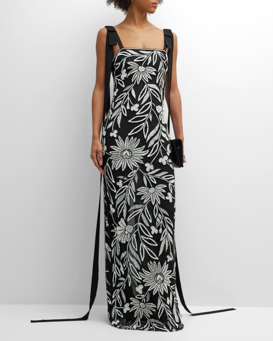 

Платье с вышивкой и длинной лентой Naeem Khan