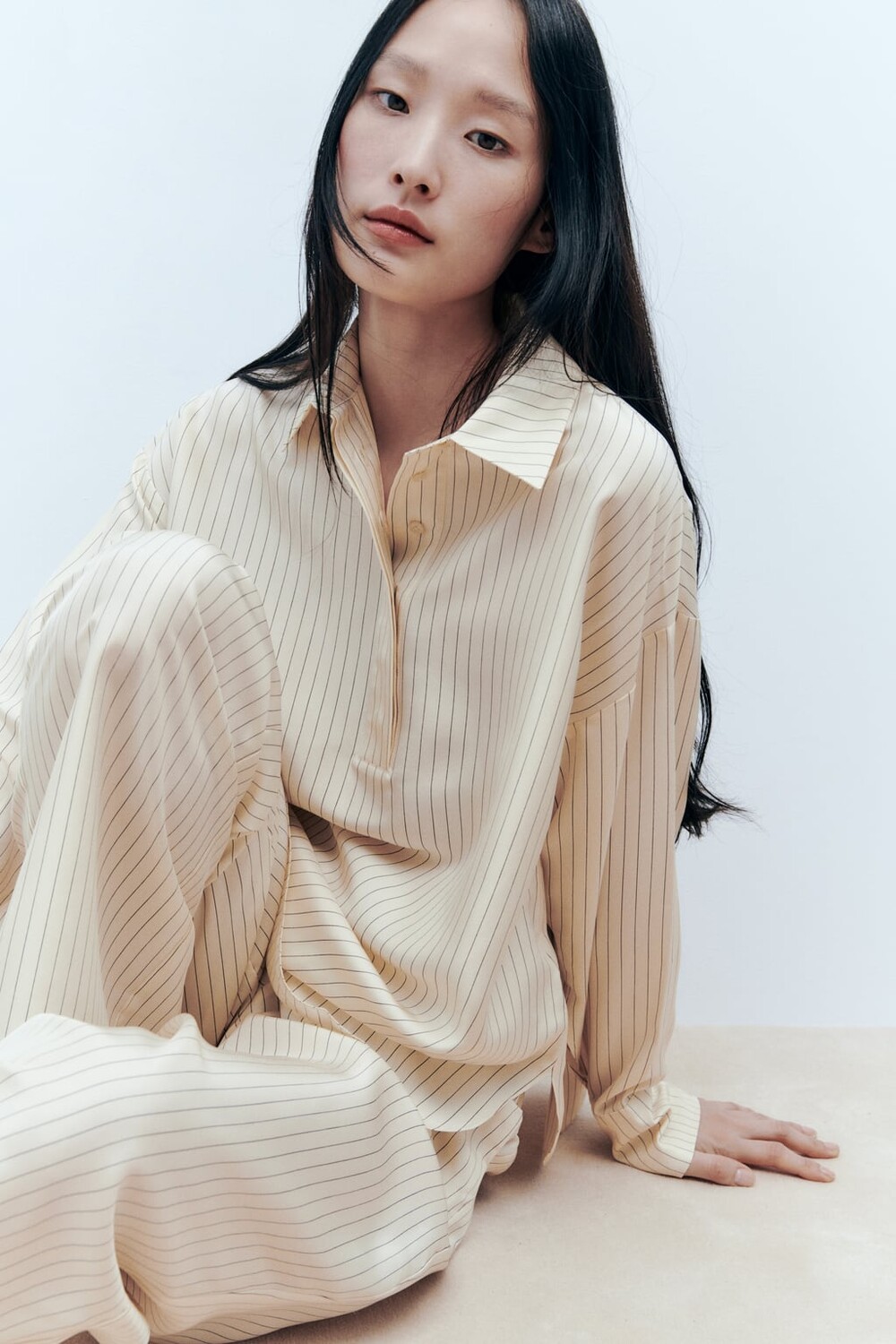 

Полосатые шелковые брюки ZARA, экру