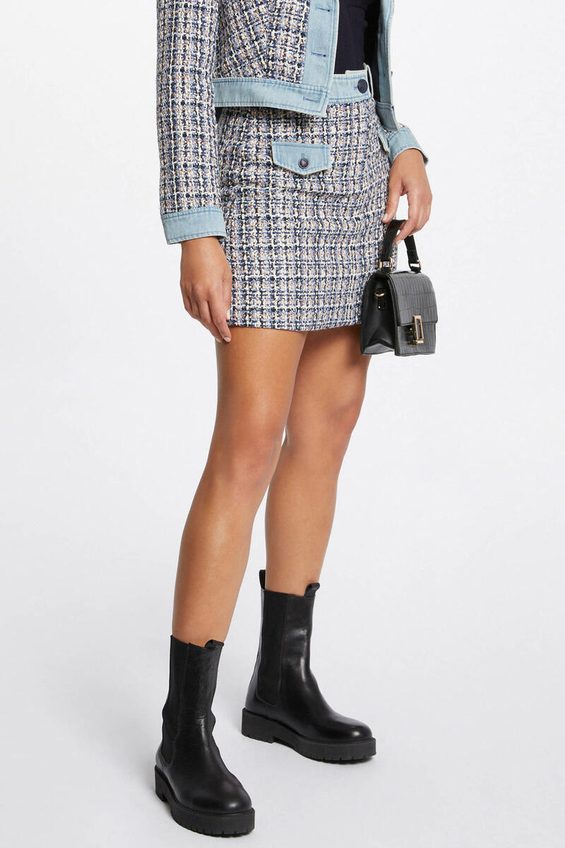 цена Короткая твидовая юбка с джинсовыми деталями Morgan, мультиколор