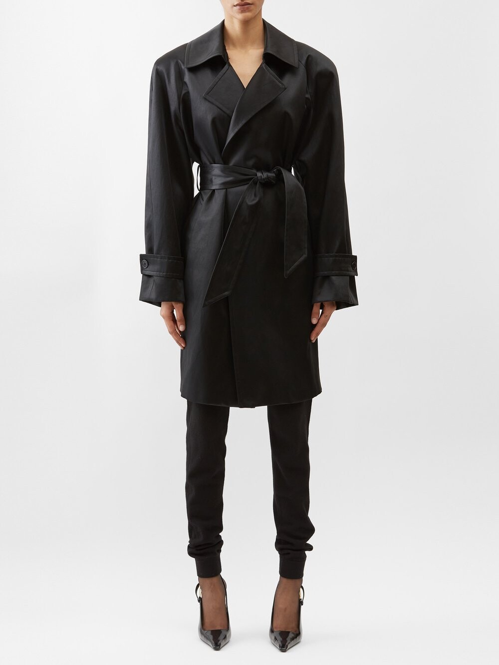 

Атласный тренч с поясом Saint Laurent, черный