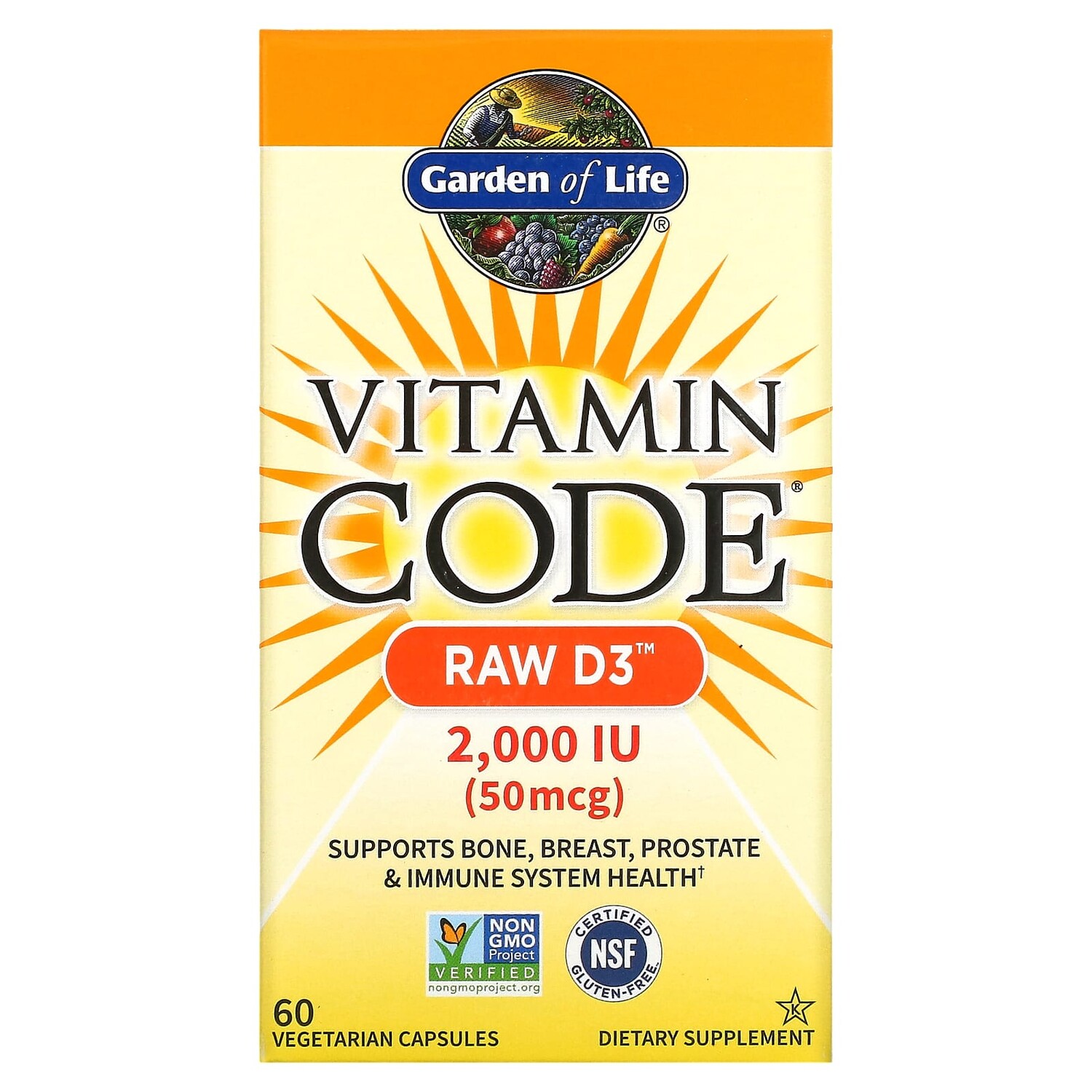 

Vitamin Code, RAW D3, 50 мкг (2000 МЕ), 60 вегетарианских капсул, Garden of Life