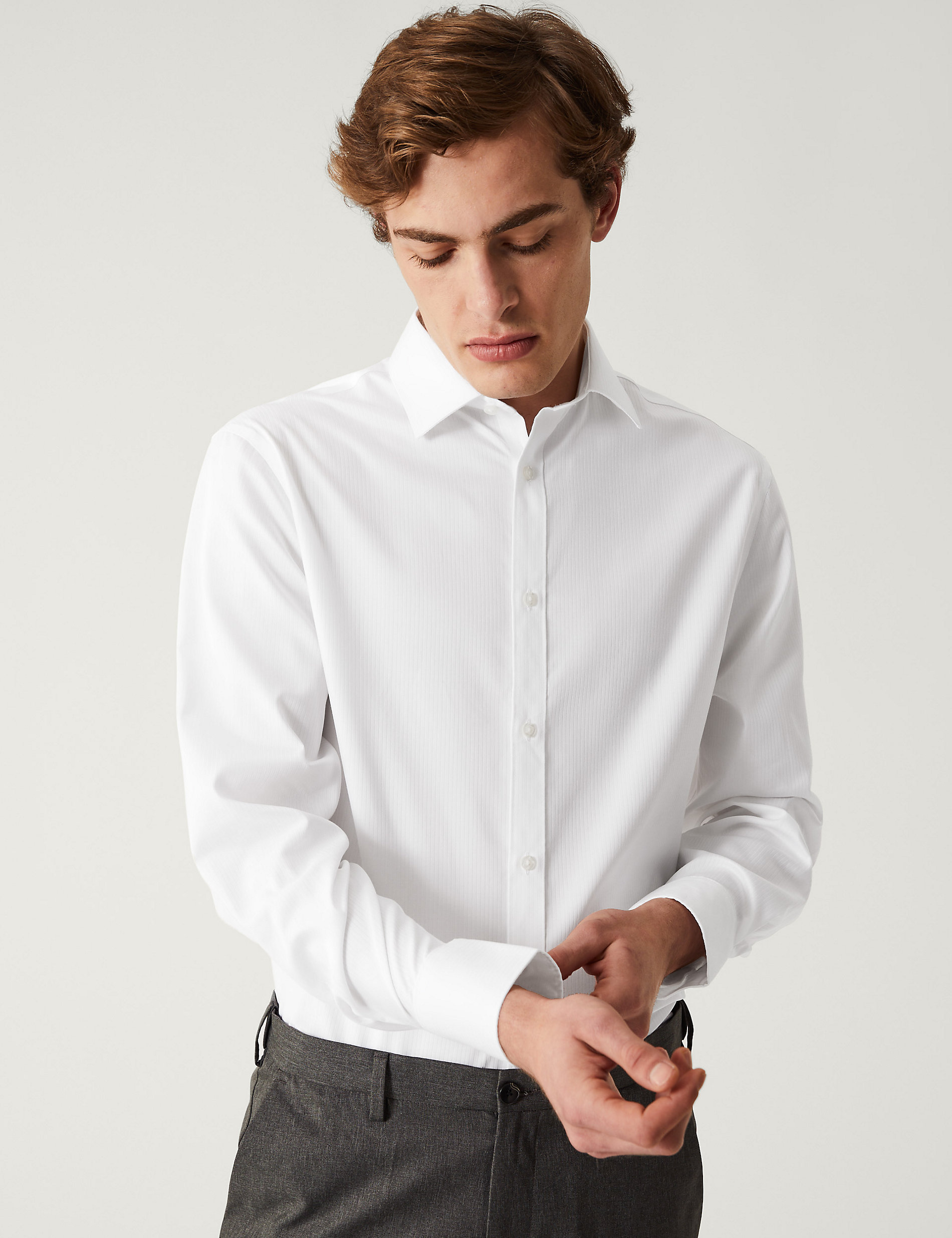 Рубашка в полоску обычного кроя из чистого хлопка без железа Marks & Spencer, белый рубашка обычного кроя из чистого хлопка без глажки marks