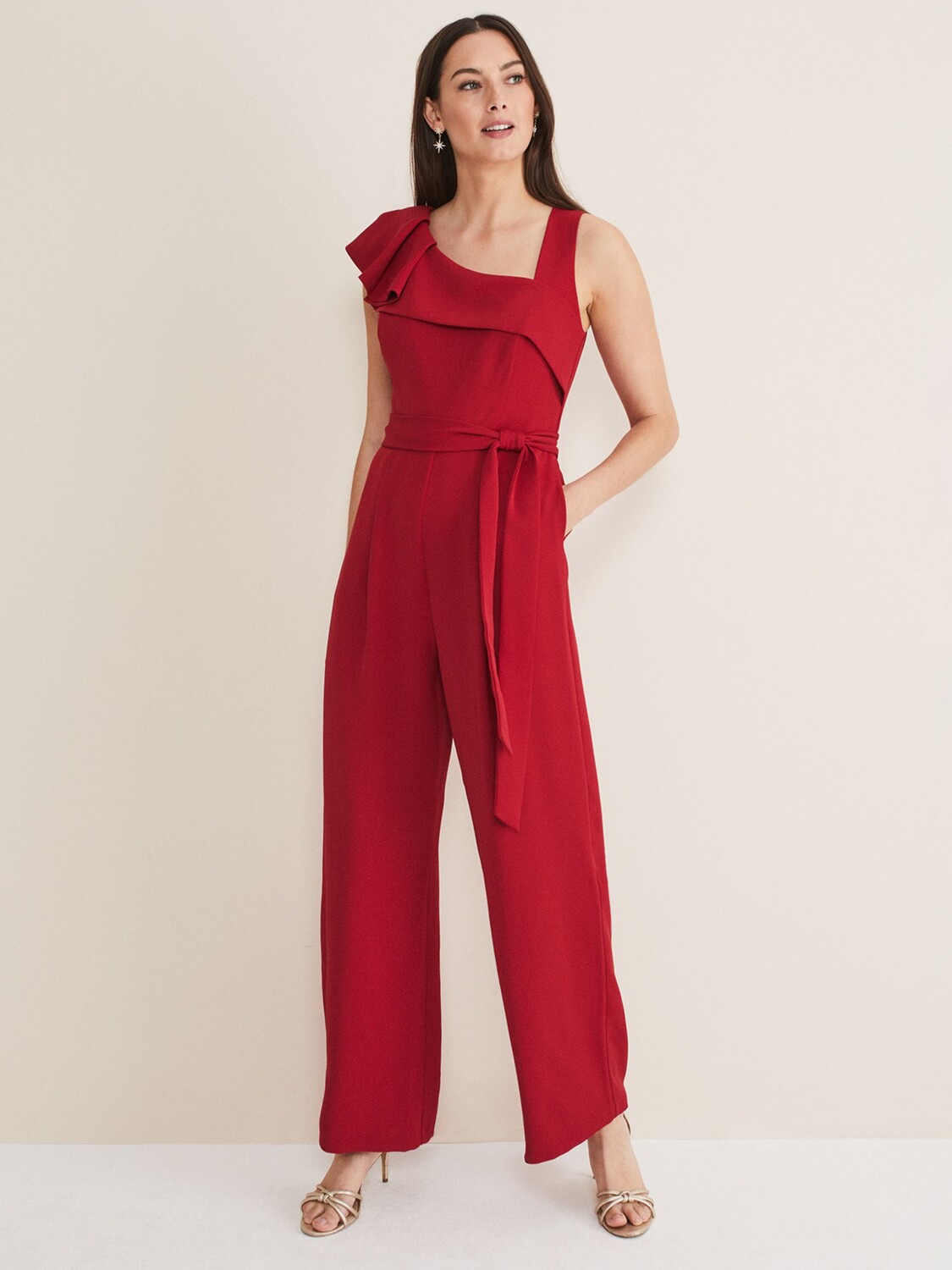 

Широкий комбинезон Phase Eight Zelda с поясом, Oxblood