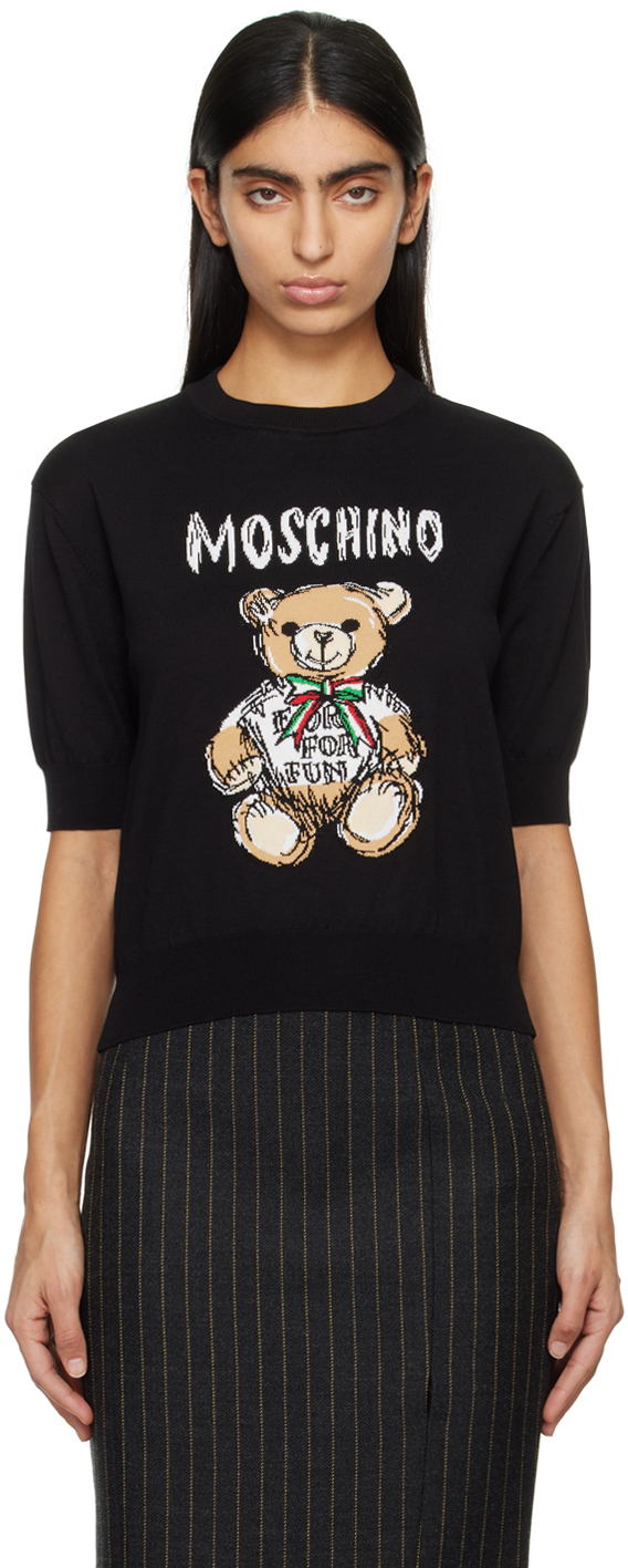 Черный свитер с плюшевым мишкой с рисунком Moschino