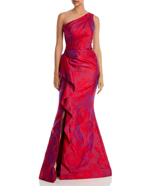 Жаккардовое платье на одно плечо Teri Jon by Rickie Freeman, цвет Red terry teri slated