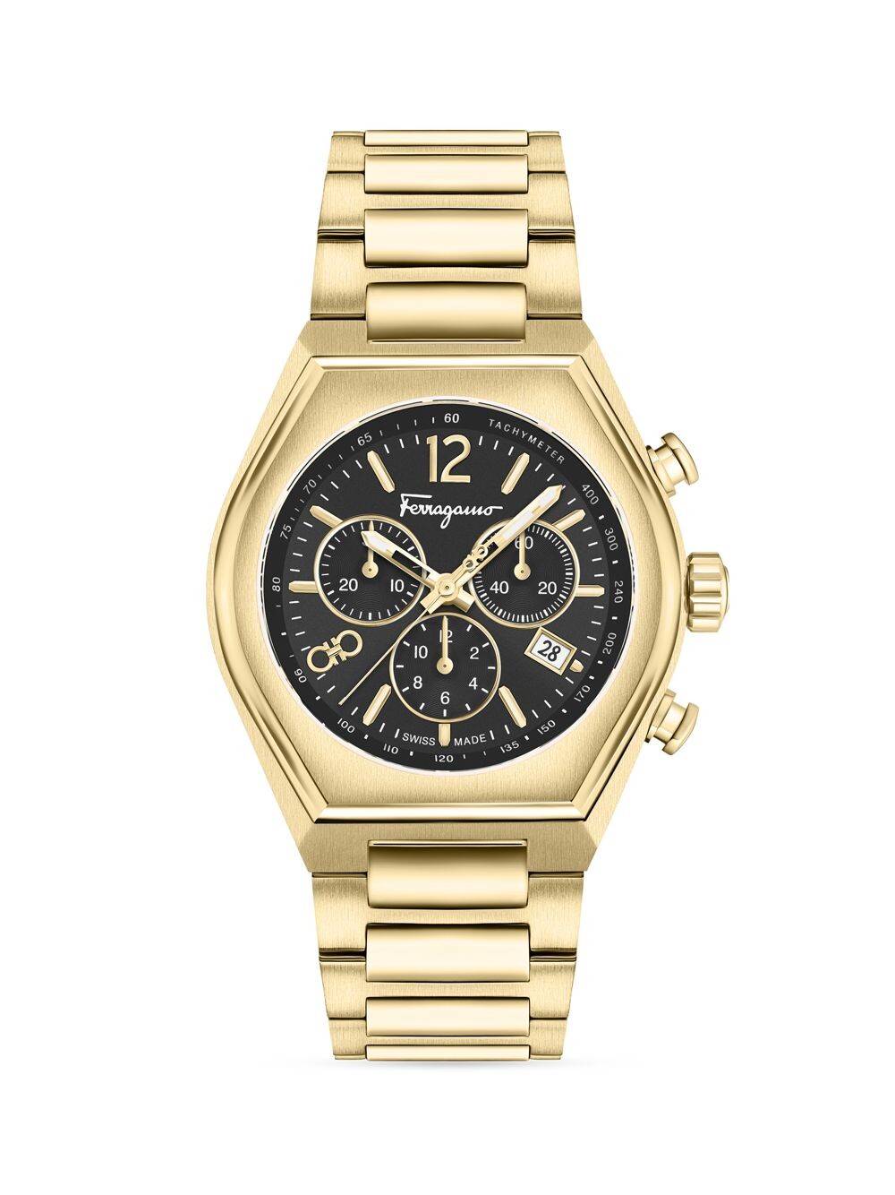 

Часы Tonneu Chrono IP из желтого золота с браслетом FERRAGAMO, желтый