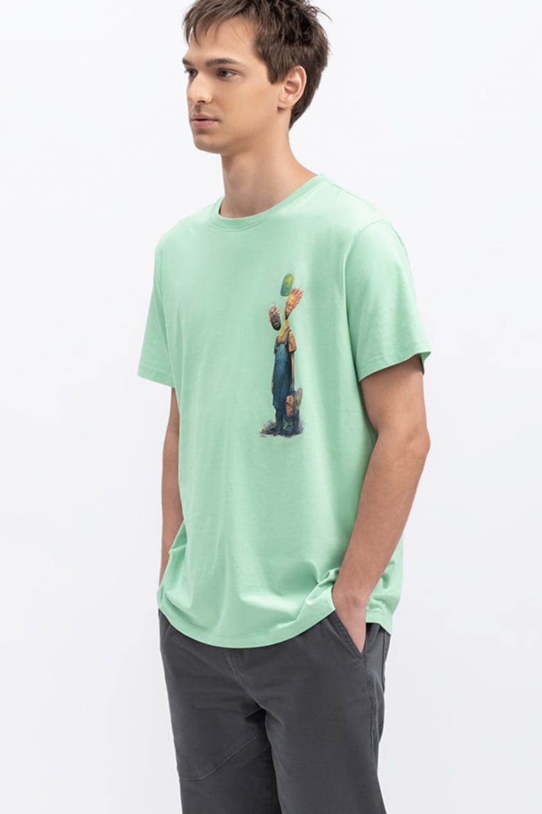 Хлопковая футболка с фигурным принтом Kaft, зеленый футболка с фигурным принтом defacto зеленый