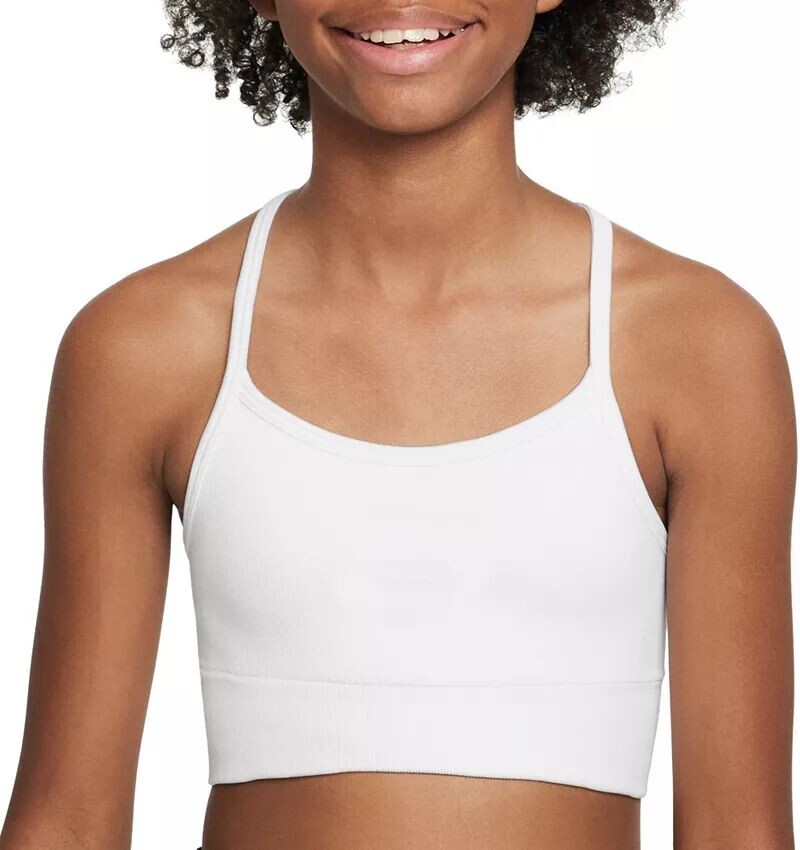 

Бесшовный спортивный бюстгальтер с низкой поддержкой Nike Dri-FIT Indy для девочек, белый