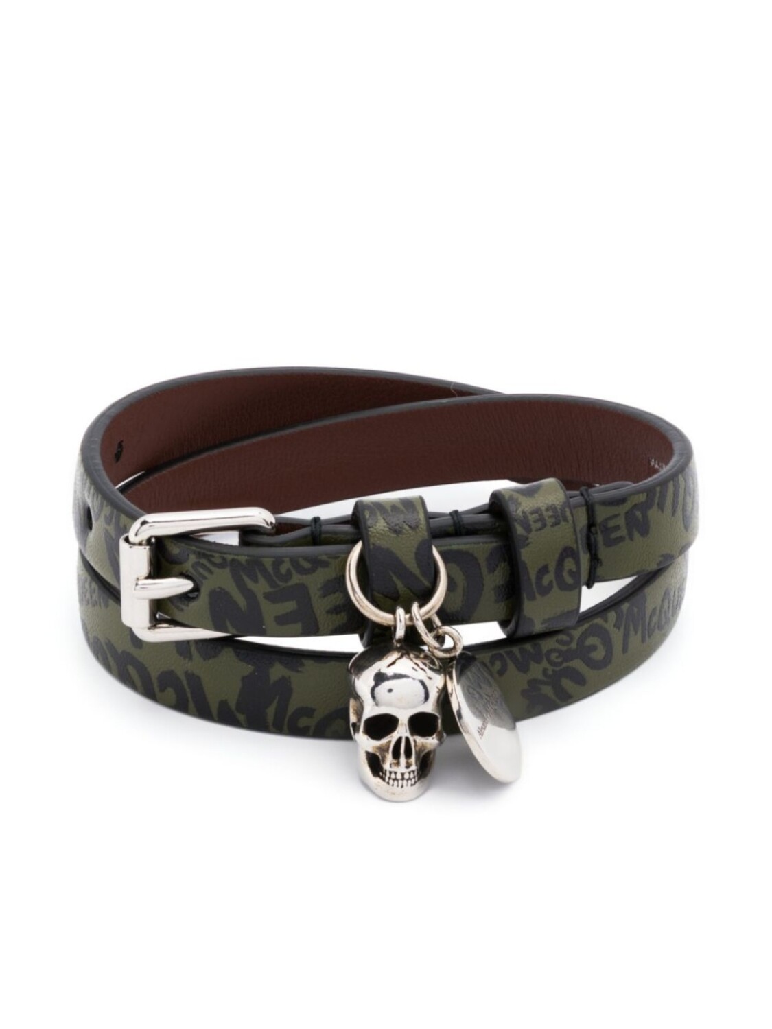 

Кожаный браслет с декором Skull Alexander McQueen, зеленый