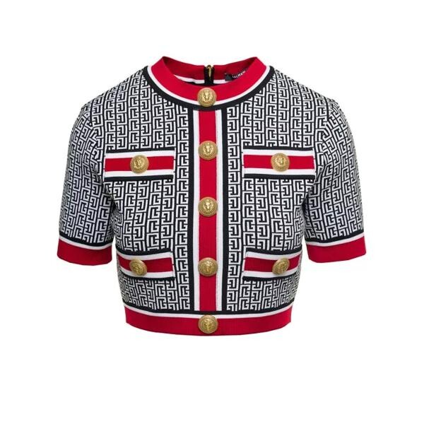 

Футболка cropped top with monogram print and jew Balmain, мультиколор
