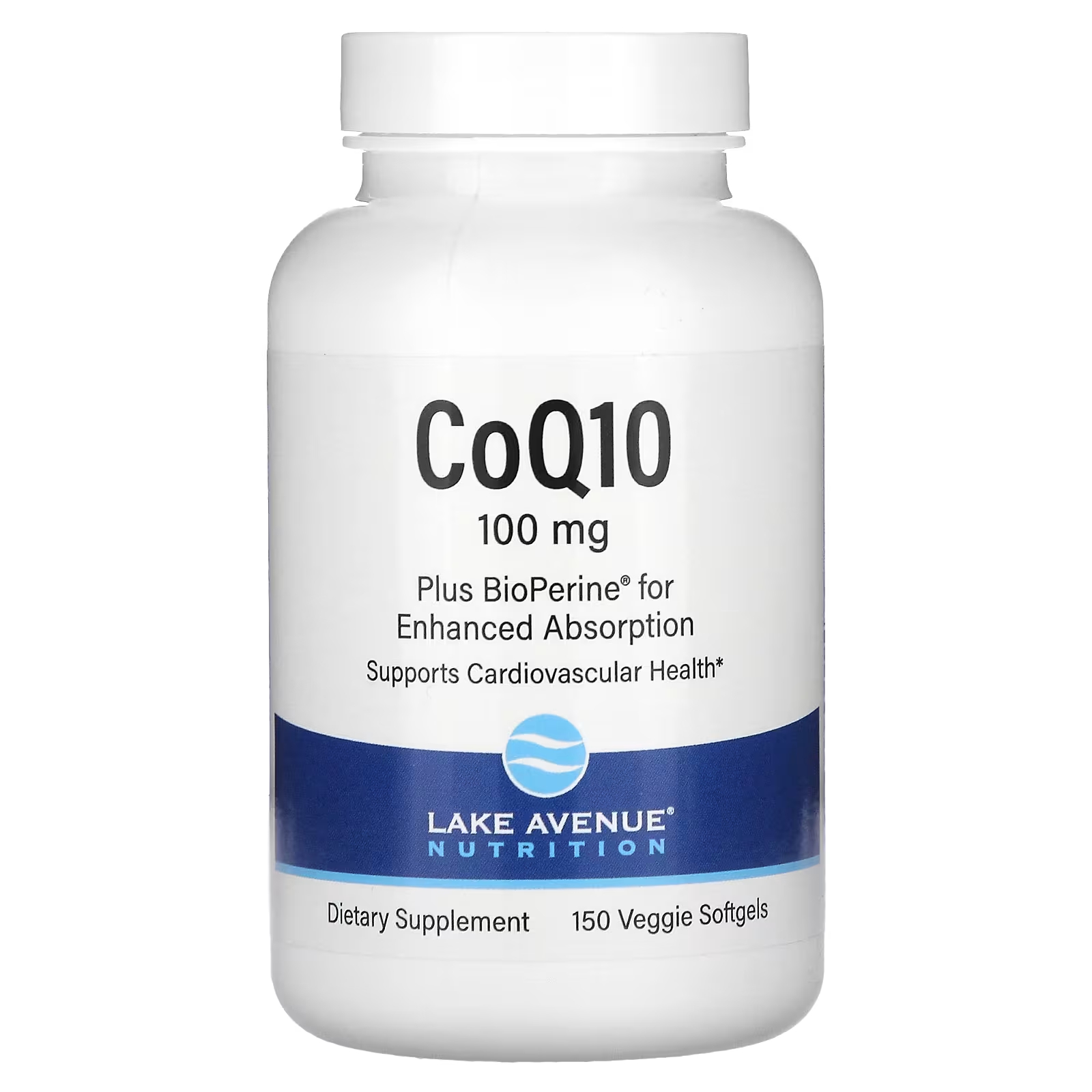 CoQ10 с биоперином 100 мг 150 мягких таблеток Lake Avenue Nutrition coq10 plus bioperine 100 мг 150 растительных капсул lake avenue nutrition
