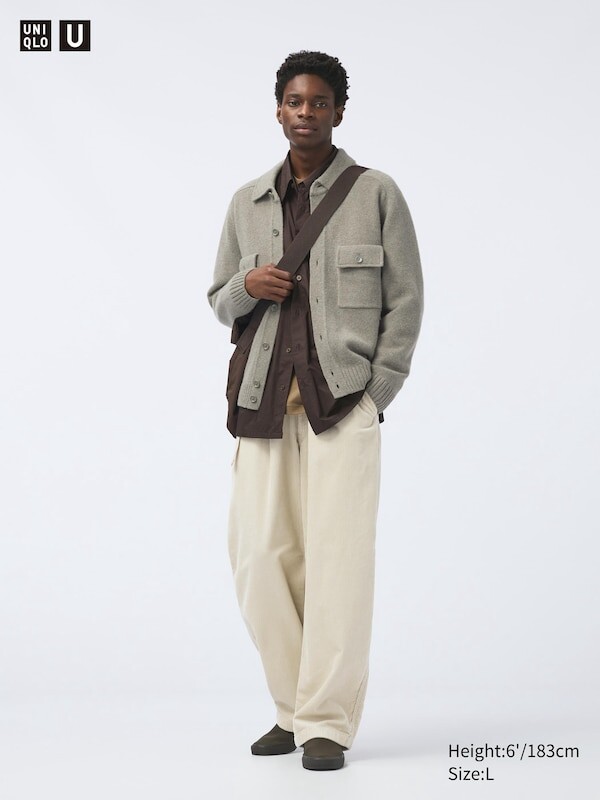 

Вельветовые широкие брюки Uniqlo, бежевый