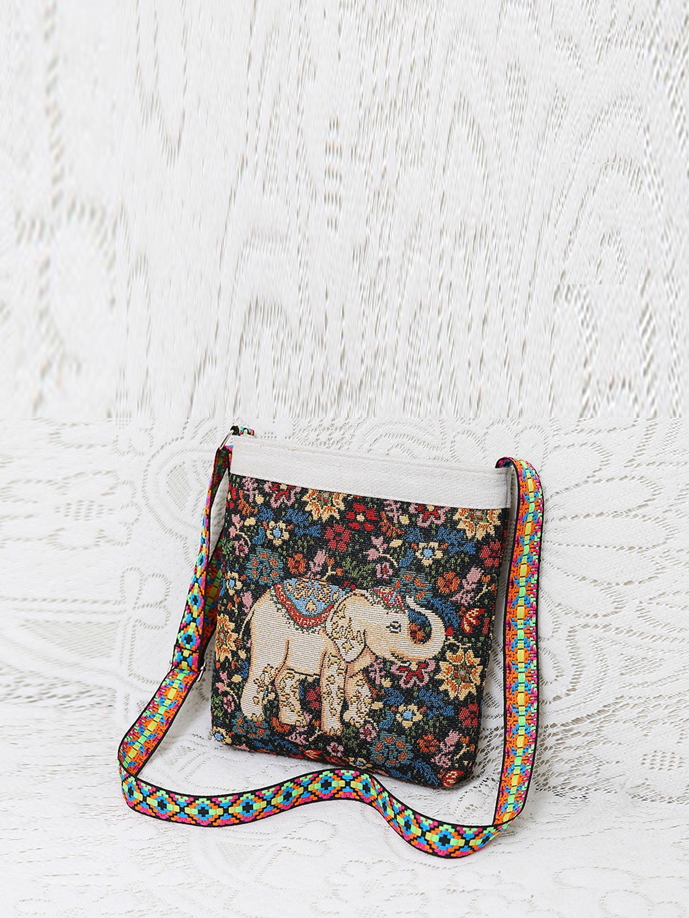 Квадратная сумка с цветочным узором и слонами, многоцветный