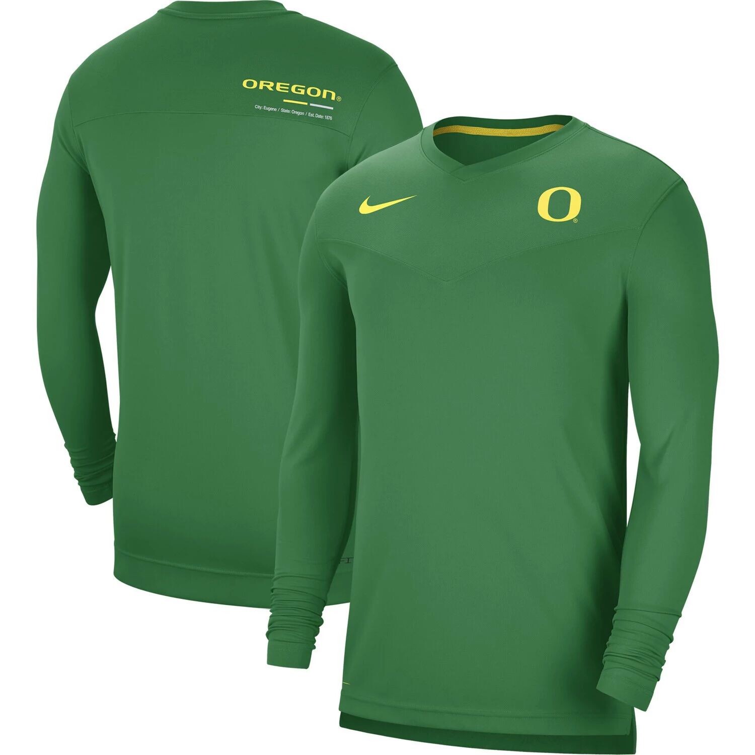 

Мужская футболка Green Oregon Ducks 2022 Coach Performance с длинным рукавом и v-образным вырезом Nike
