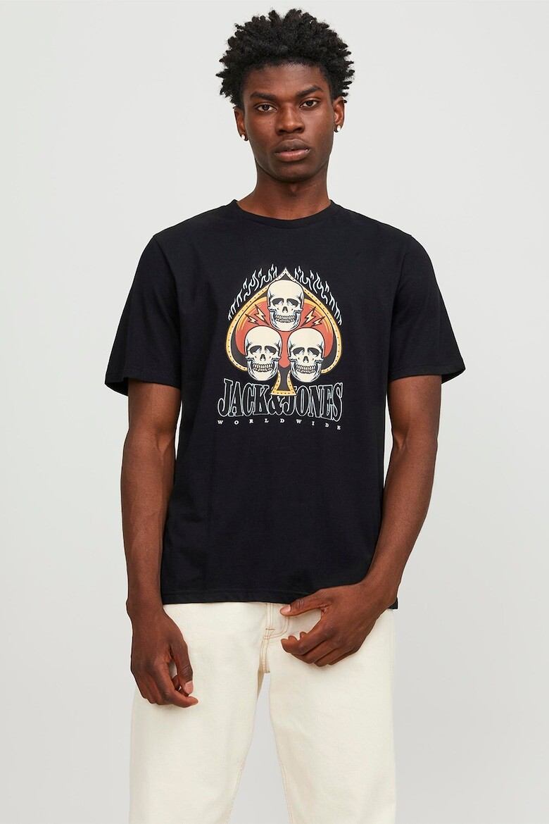 

Хлопковая футболка с фигурным рисунком Jack & Jones, черный