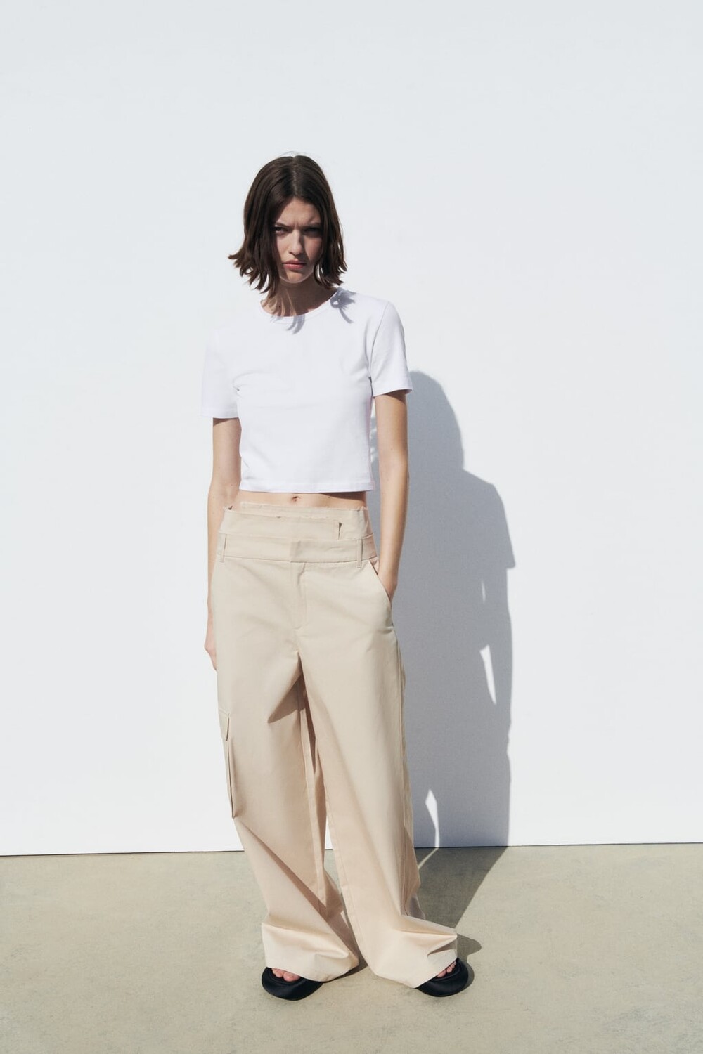

Укороченная футболка стрейч ZARA, белый