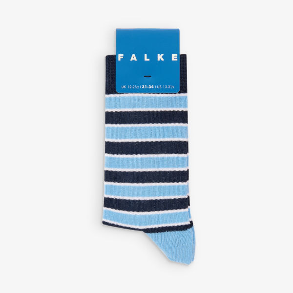 Носки из смесового хлопка стрейч с полосками Simple Stripes и логотипом Falke, синий носки из смесового хлопка стрейч с семейным фирменным принтом falke темно синий