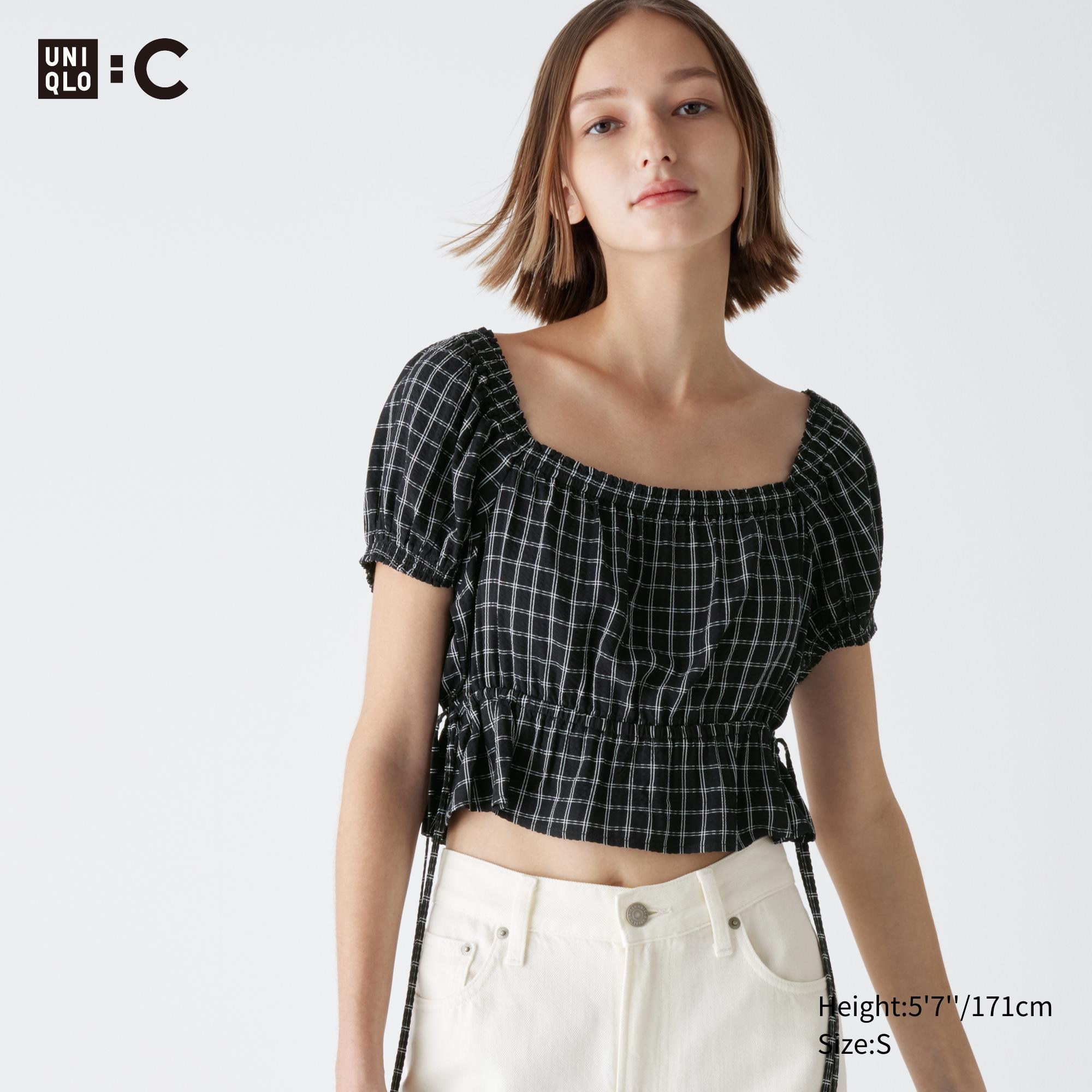 Короткая блузка в клетку UNIQLO, черный