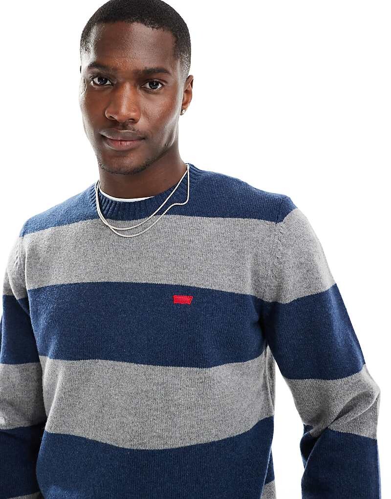 

Levi's – Original – темно-синий и серый вязаный свитер с полосками и логотипом