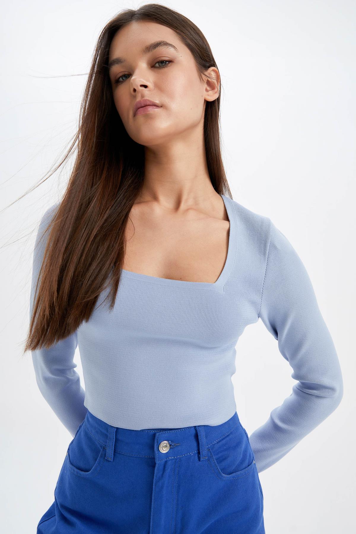 Cool Slim Fit свитер с квадратным вырезом DeFacto, синий свитер slim fit defacto цвет navy