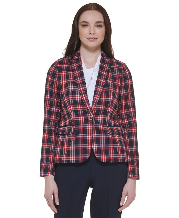 

Женский пиджак в клетку с нашивками на локтях Tommy Hilfiger, мультиколор