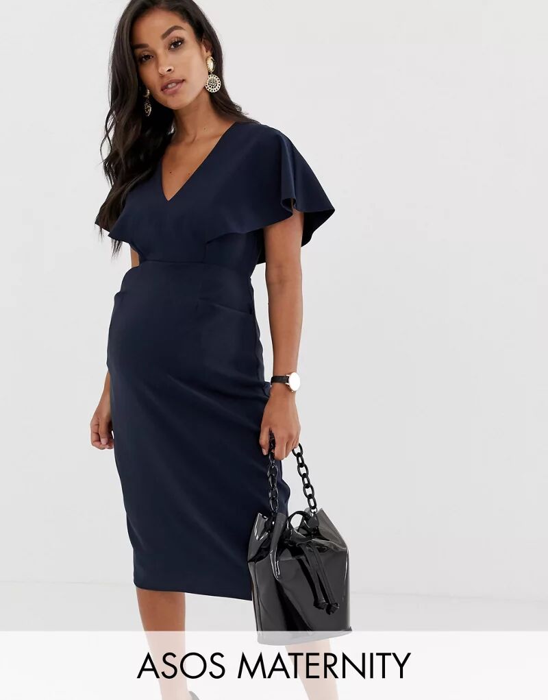 

Темно-синее платье-карандаш миди с короткими рукавами ASOS DESIGN Maternity