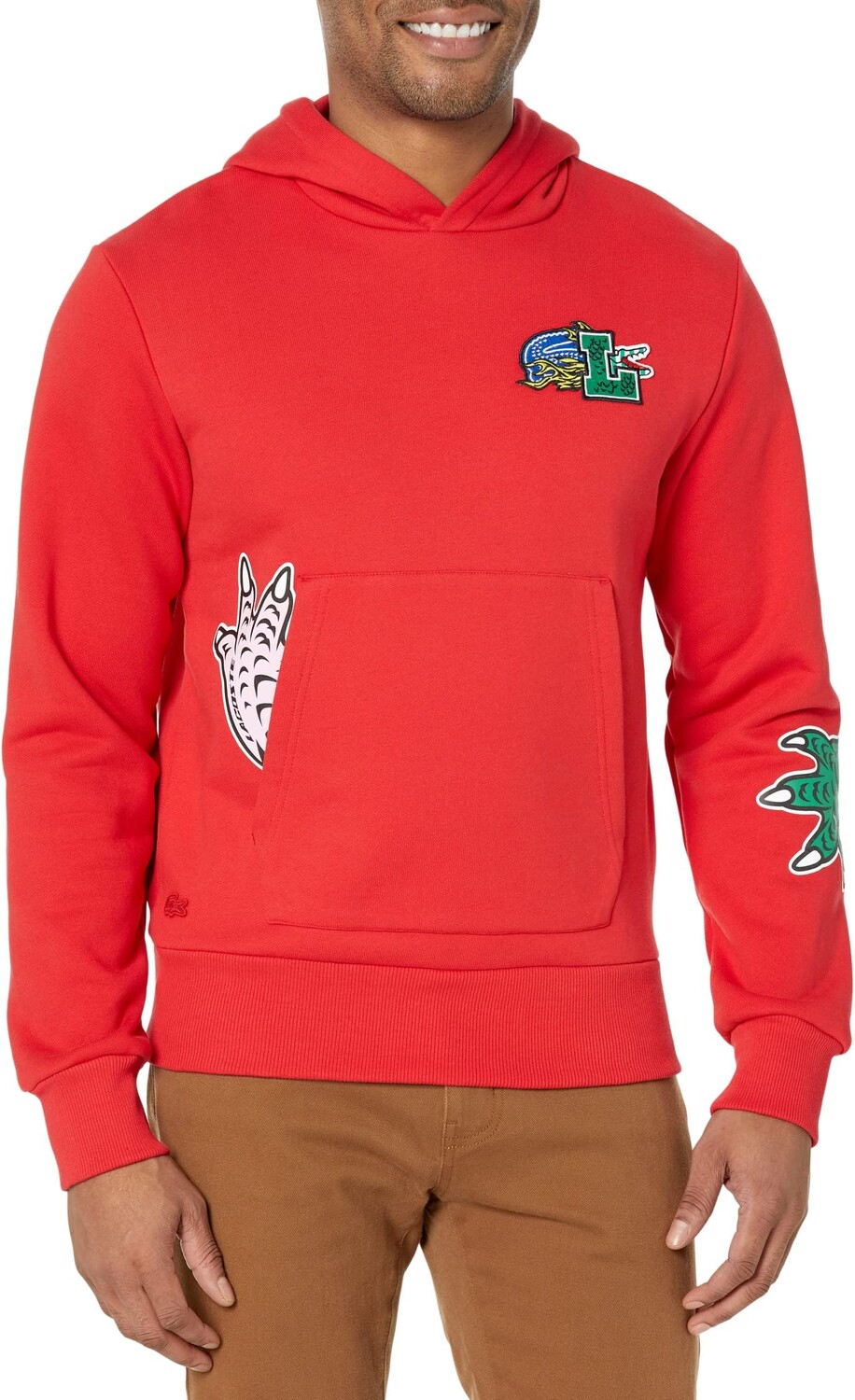 

Хлопковая толстовка с капюшоном Croc Icon Heroes и нашивками Lacoste, красный