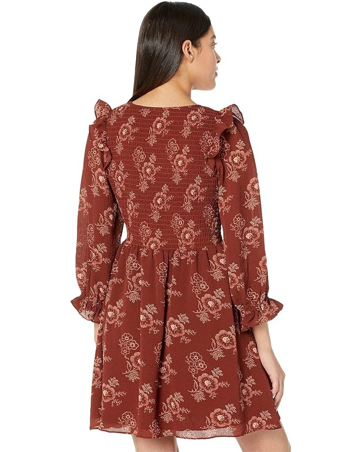 

Платье Madewell Long Sleeve V-Neck Smocked Bodice Mini Dress, цвет Stained Mahogany