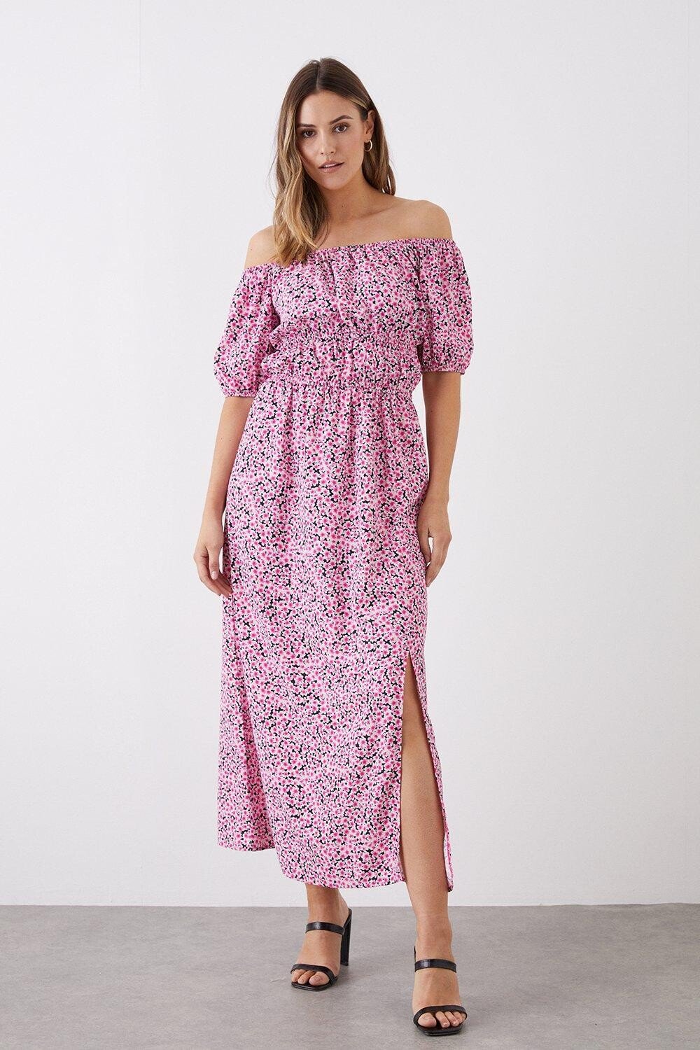

Розовое платье миди с глубоким вырезом и принтом Ditsy Dorothy Perkins, розовый