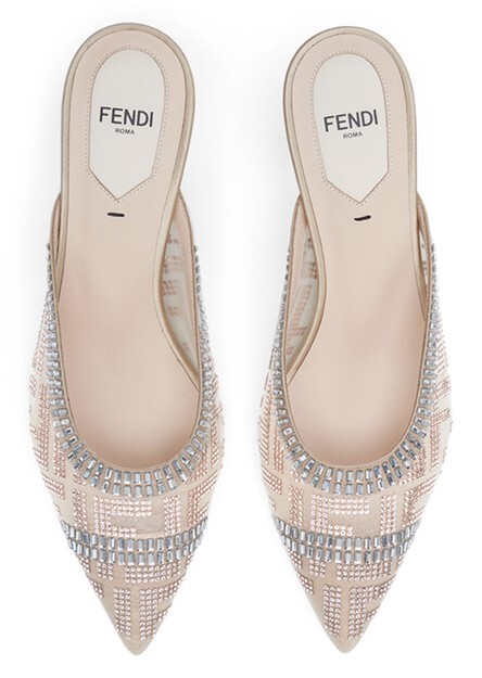

Сабо из черной сетки на среднем каблуке с вышивкой стразами Fendi