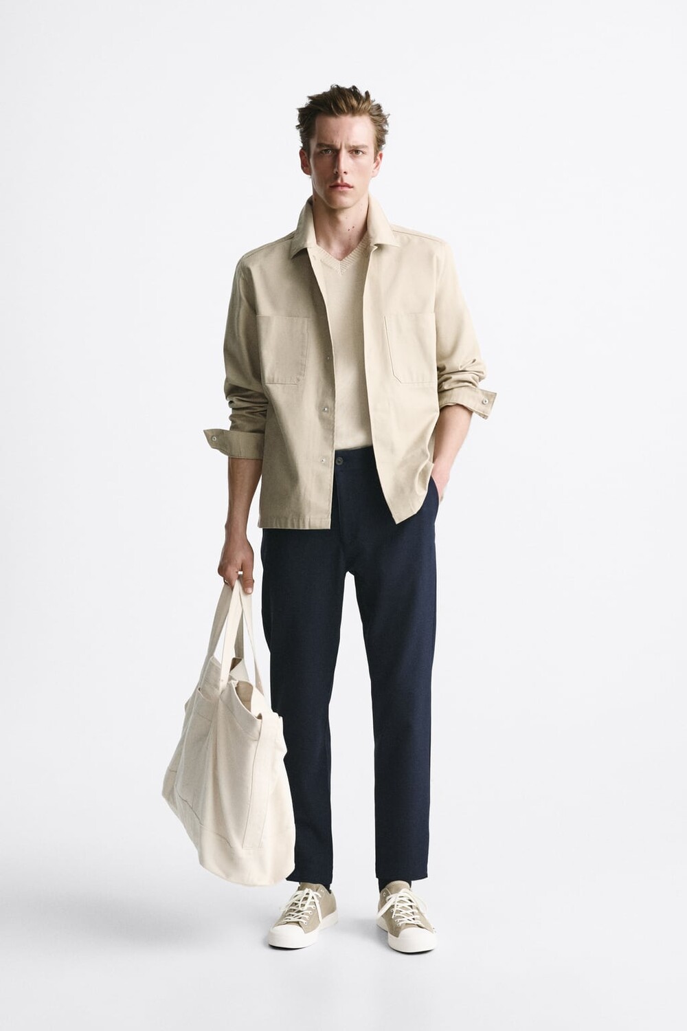 

Комфортные брюки с текстурированными рукавами ZARA, синий