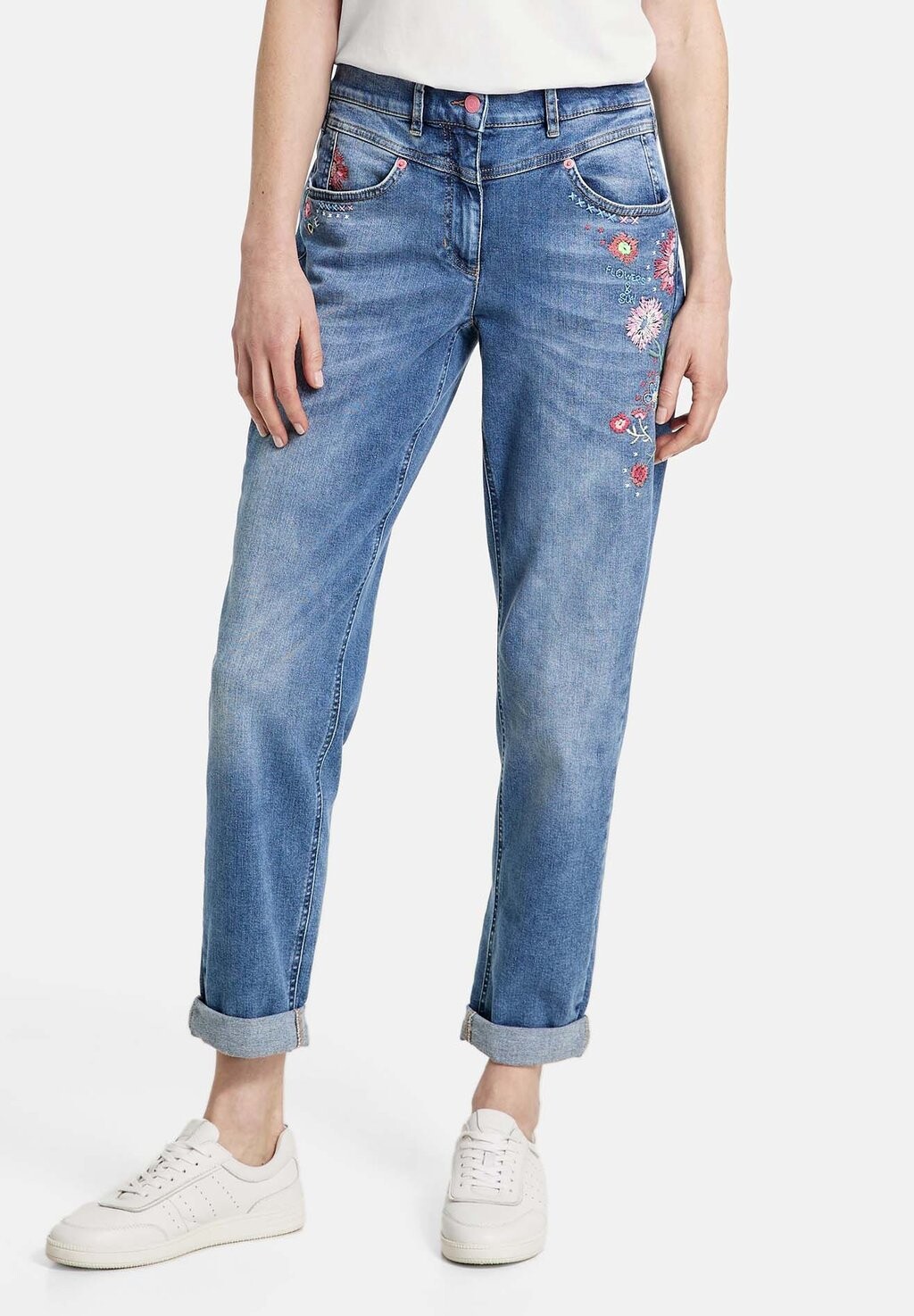 

Джинсы Tapered Fit KIA RA MIT FLORALER STICKEREI Gerry Weber, цвет blue denim mit use