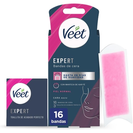 Восковые полоски Veet Expert для удаления волос на лице с маслом ши, 16 полосок профессиональные полоски для удаления волос на теле 12 полосок strep